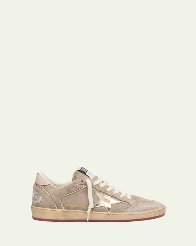 Ball Star Mixed Leather Low-Top Sneakers with Bead Lettering